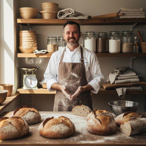 Krájený chléb s křupavou kůrkou a vzdušnou strukturou, položený na dřevěném stole.