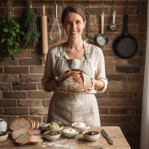 Různé variace kváskového chleba, pečené na plechu a dekorované bylinkami a semínky.